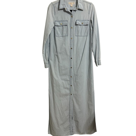 Michael Kors Blue Buttoned Maxi Dress with Polo Collar Western Rodeo Chambray S - Picture 5 of 13